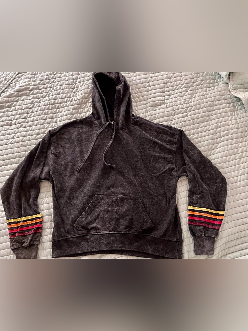 bloom+POP Black Hoodie with Sleeve Stripes. Made to look worn-in. EUC